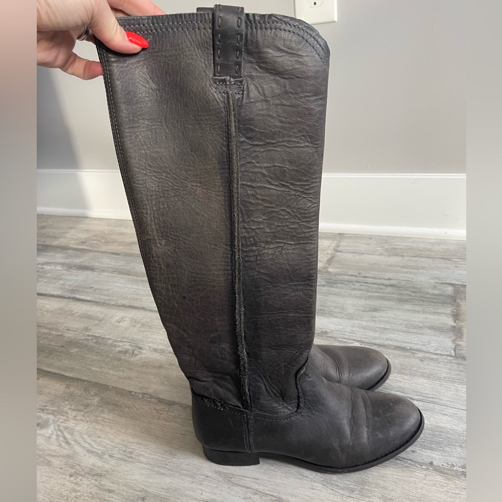 Frye Boots. Gray Long Flat leather boots.